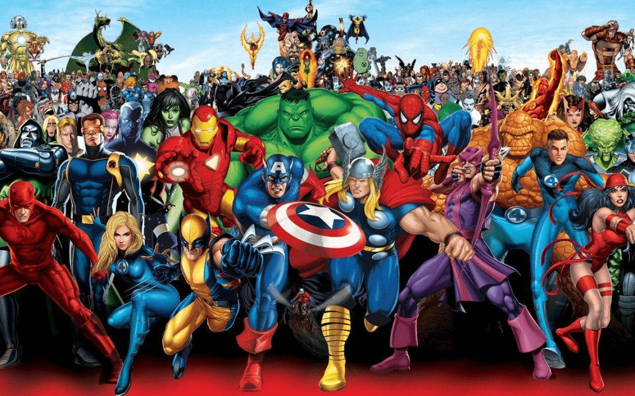All marvel characters standing together