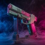 Rebecca's Pistol Pink Green Cyberpunk 2077 Replica prop Greencade