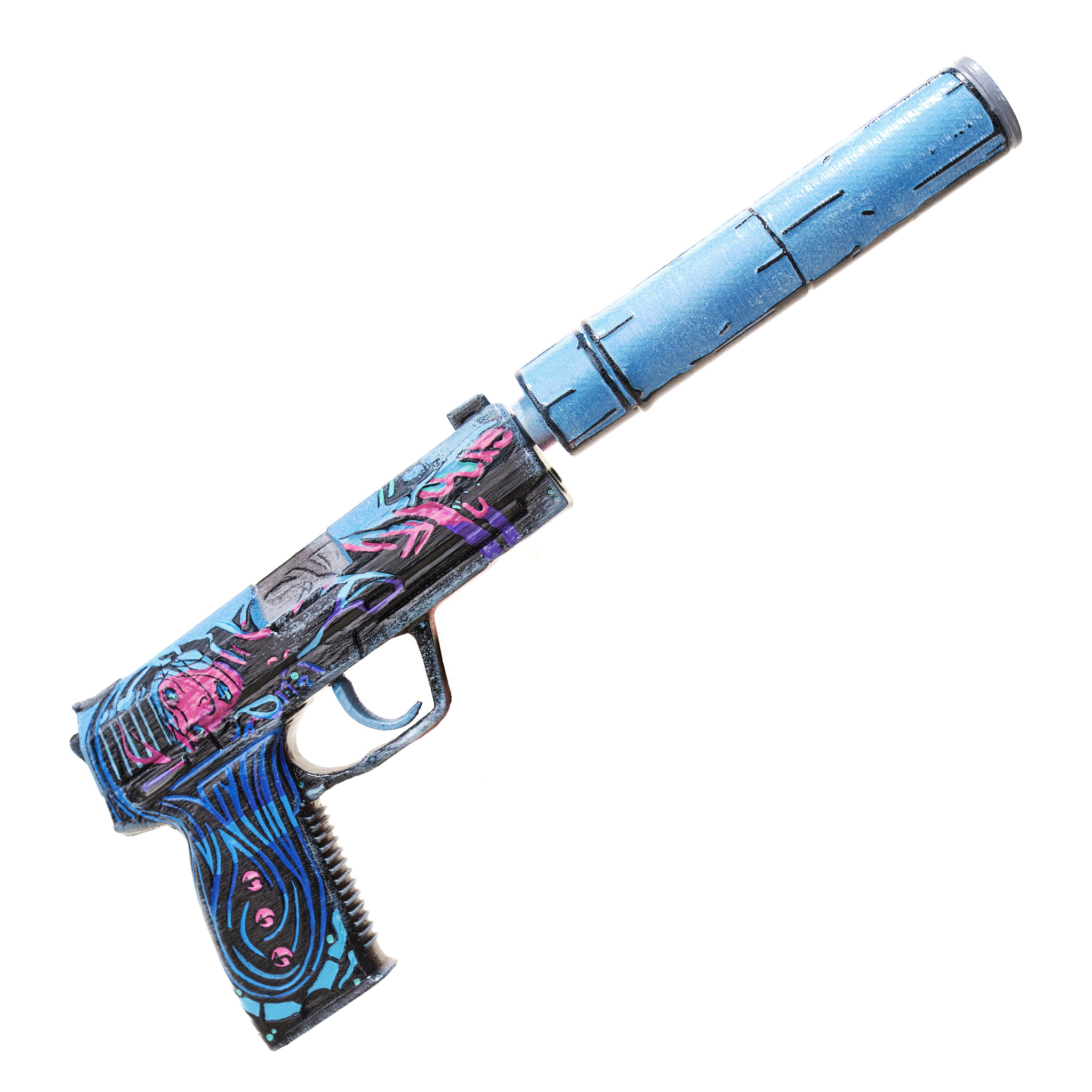 Greencade's USP-S Neo Noir pistol replica with the skin's artwork on the slide