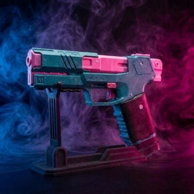 Rebecca's Pistol Pink Teal Cyberpunk 2077 Replica prop Greencade