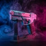 Rebecca's Pistol Pink Teal Cyberpunk 2077 Replica prop Greencade